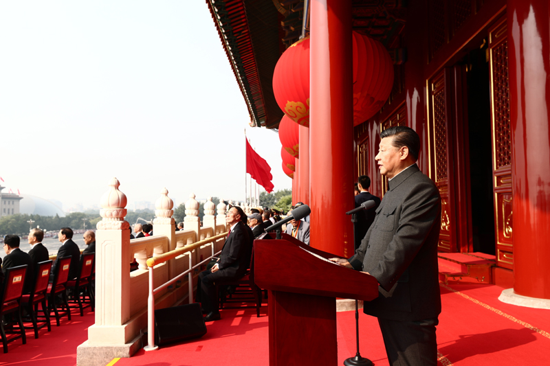 10月1日上午，慶祝中華人民共和國成立70周年大會在北京天安門廣場隆重舉行。中共中央總書記、國家主席、中央軍委主席習(xí)近平發(fā)表重要講話。